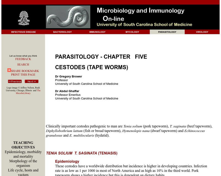 Parasitology: Chapter Five: Cestodes Website Parasitology: Chapter Five: Cestodes Website