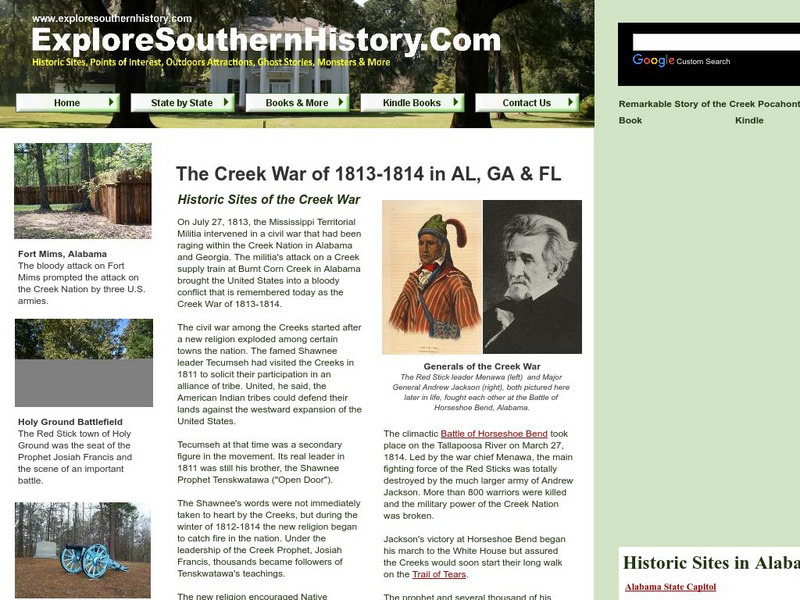 Explore Southern History: The Creek War of 1813 1814 in Al, Ga & Fl Handout Explore Southern History: The Creek War of 1813 1814 in Al, Ga & Fl Handout