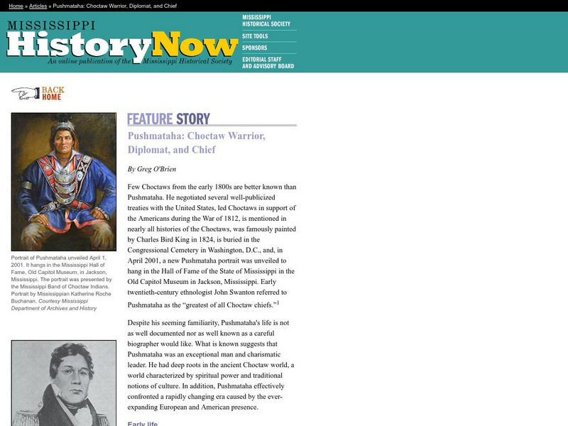 Mississippi Historical Society: Pushmataha: Choctaw Warrior, Diplomat, and Chief Article Mississippi Historical Society: Pushmataha: Choctaw Warrior, Diplomat, and Chief Article