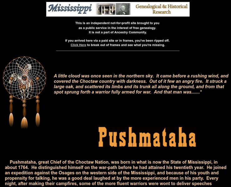 Mississippi Genealogical and Historical Research: Pushmataha Website