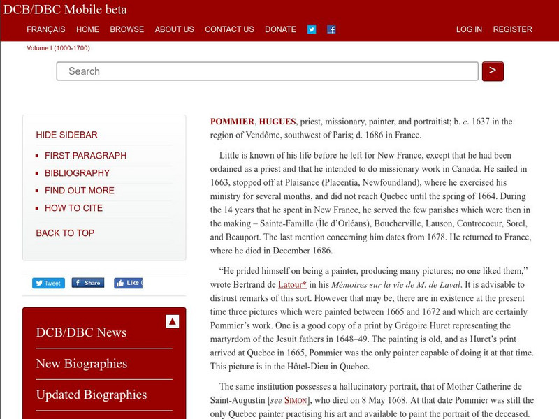 Dictionary of Canadian Biography Online: Pommier Website Dictionary of Canadian Biography Online: Pommier Website