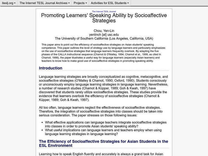 The Internet Tesl Journal: Promoting Learners' Speaking Ability Article The Internet Tesl Journal: Promoting Learners' Speaking Ability Article