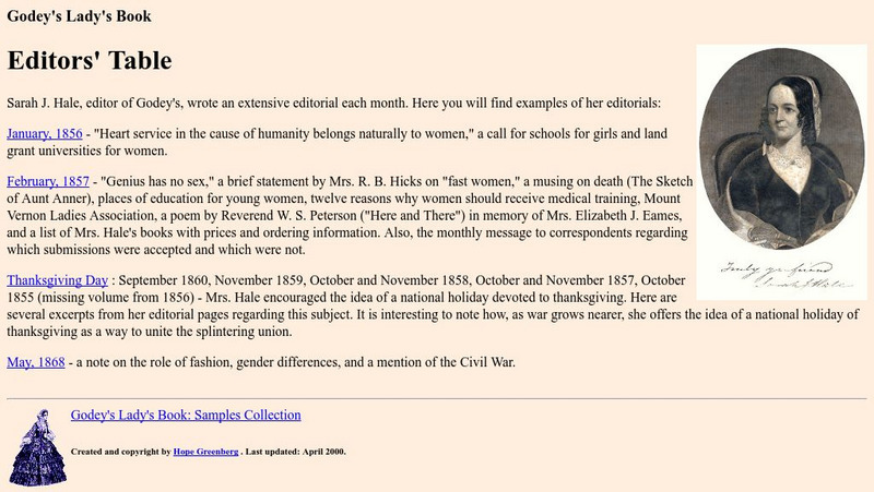 Greenberg: Godey's Lady's Book: Editor's Table Primary Greenberg: Godey's Lady's Book: Editor's Table Primary