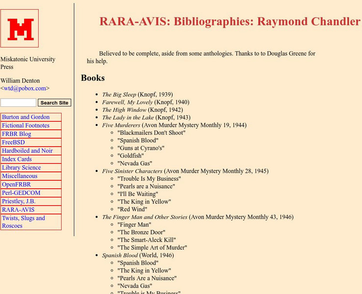 Rara Avis: Raymond Chandler Complete Bibliography Website Rara Avis: Raymond Chandler Complete Bibliography Website