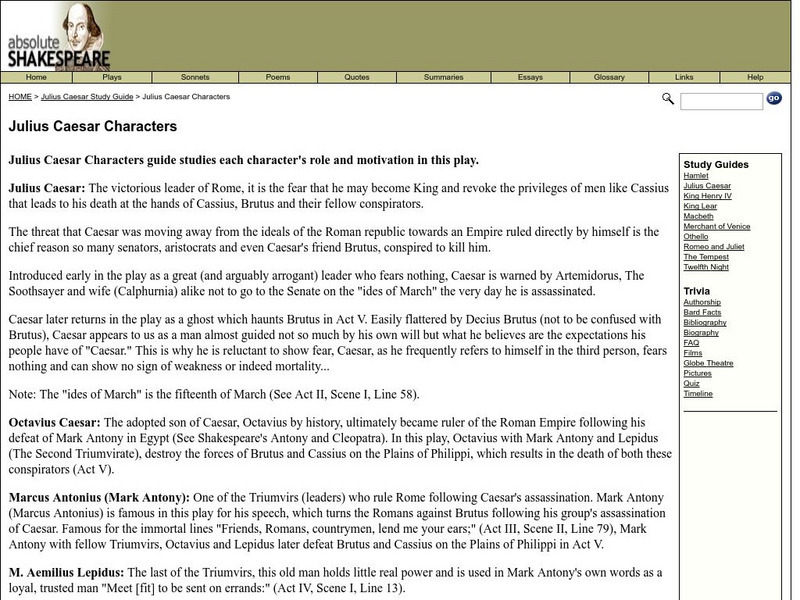 Absolute Shakespeare: "Julius Caesar" Characters Website