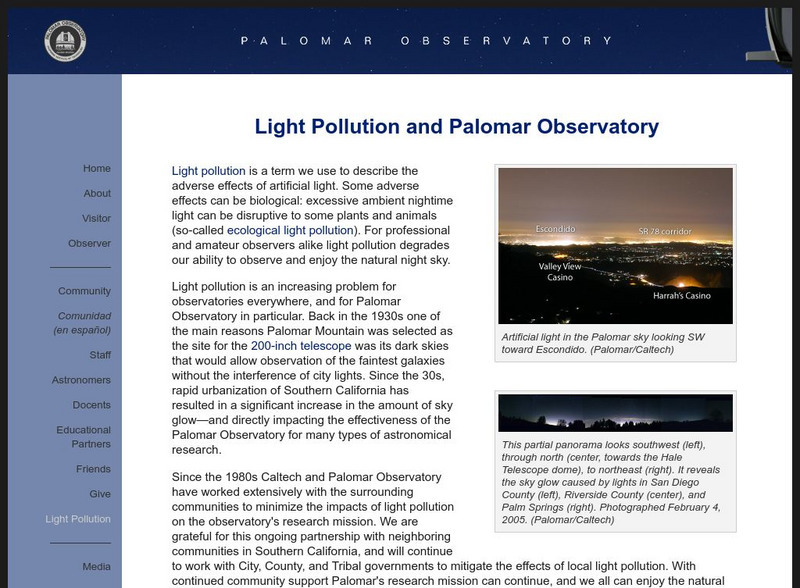 Caltech Astronomy: Light Pollution and the Palomar Observatory Website