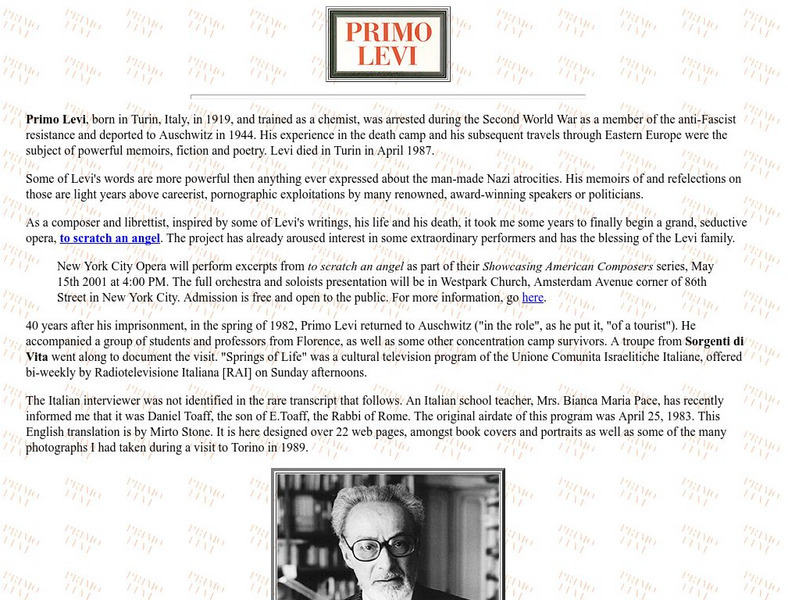 Primo Levi Website Primo Levi Website