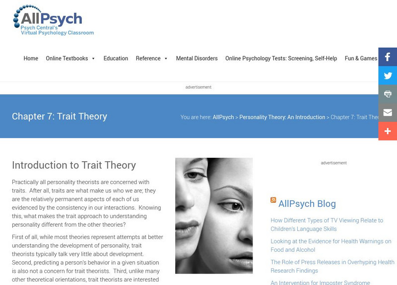 Trait Theory of Personality Activity Trait Theory of Personality Activity