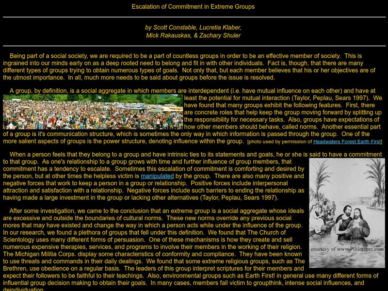 Miami University: Escalation of Commitment in Extreme Groups Primary Miami University: Escalation of Commitment in Extreme Groups Primary