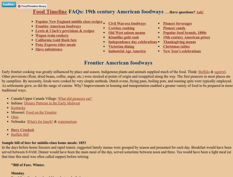 Food Timeline: 19th Century American Foodways: Cowboy Cooking Handout Food Timeline: 19th Century American Foodways: Cowboy Cooking Handout