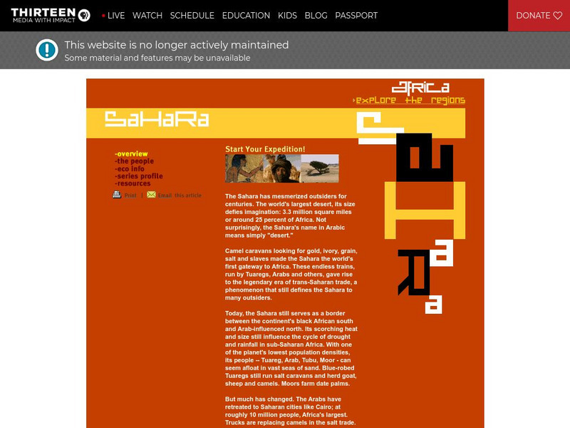 Wnet: Thirteen: Africa: Explore the Regions: Sahara Unit Plan Wnet: Thirteen: Africa: Explore the Regions: Sahara Unit Plan
