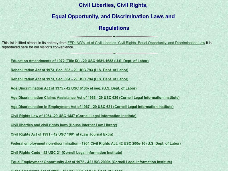 Civil Liberties, Civil Rights, Equal Opportunity, and Discrimination Laws Website Civil Liberties, Civil Rights, Equal Opportunity, and Discrimination Laws Website