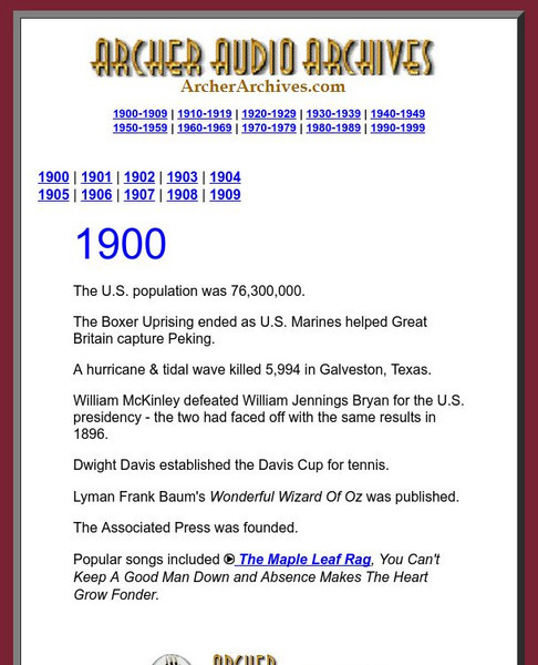 Archer Audio Archives: The 1900s Website