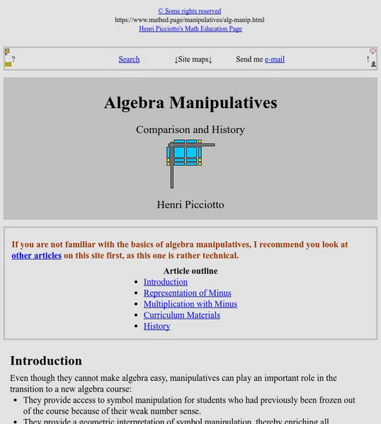 Mathedpage.org: Algebra Manipulatives: Comparison and History Unit Plan Mathedpage.org: Algebra Manipulatives: Comparison and History Unit Plan