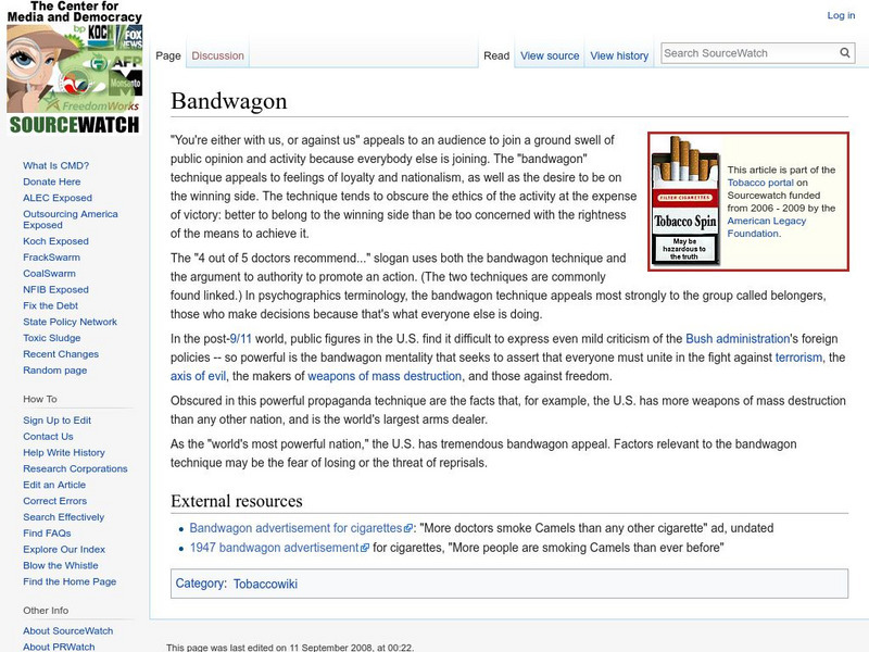 Disinfopedia: Bandwagon Handout Disinfopedia: Bandwagon Handout