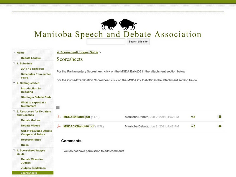 Manitoba Speech and Debate Assoc.: Debate Scoresheets Graphic Manitoba Speech and Debate Assoc.: Debate Scoresheets Graphic