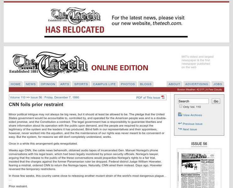Mit: The Tech: Cnn Foils Prior Restraint Article Mit: The Tech: Cnn Foils Prior Restraint Article