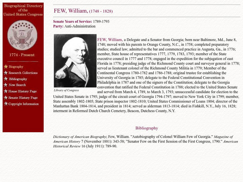 Loc: Biographical Directory of the u.s. Congress: William Few Handout