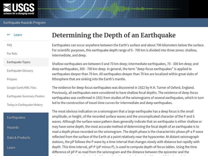 Usgs: Determining the Depth of an Earthquake Handout Usgs: Determining the Depth of an Earthquake Handout