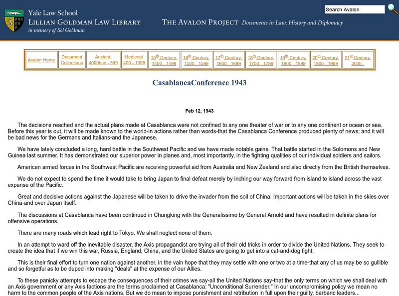 Avalon Project: Casablanca Conference 1943 Primary Avalon Project: Casablanca Conference 1943 Primary