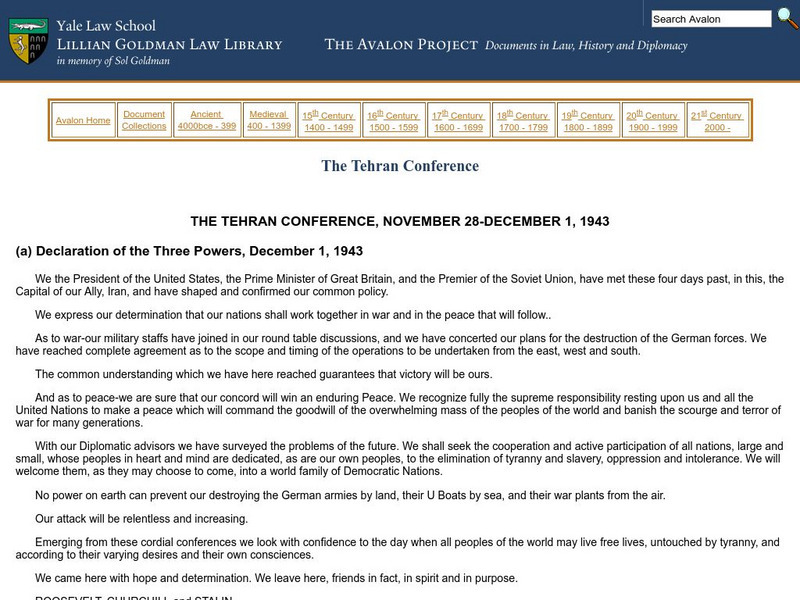Avalon Project: The Tehran Conference Primary Avalon Project: The Tehran Conference Primary