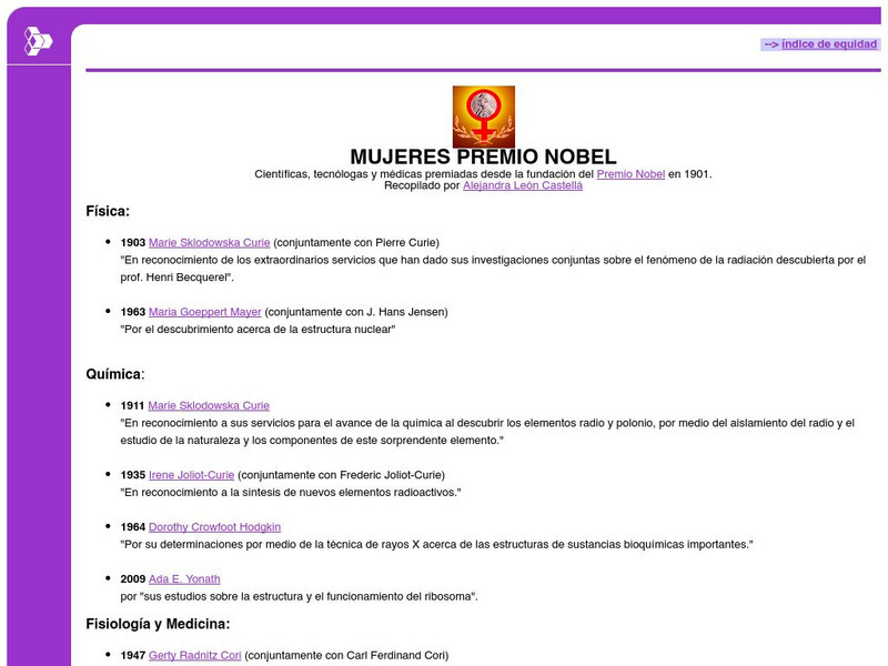 Cientec: Mujeres Premio Nobel Handout Cientec: Mujeres Premio Nobel Handout