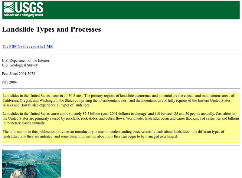 U.s. Geological Survey: Landslide Types and Processes [Pdf] Handout