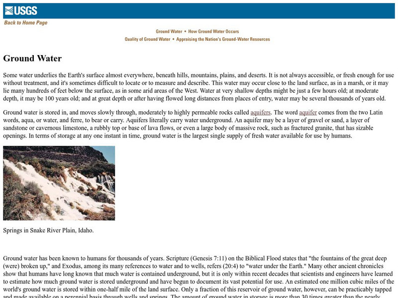 U.s. Geological Survey: Ground Water Handout U.s. Geological Survey: Ground Water Handout