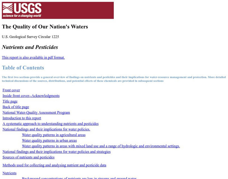U.s. Geological Survey: Nutrients and Pesticides Handout U.s. Geological Survey: Nutrients and Pesticides Handout