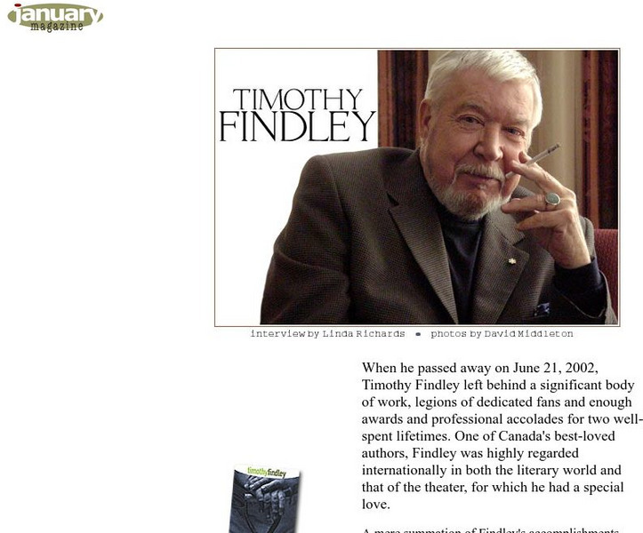 January Magazine: Profiles and Interviews: Timothy Findley Website