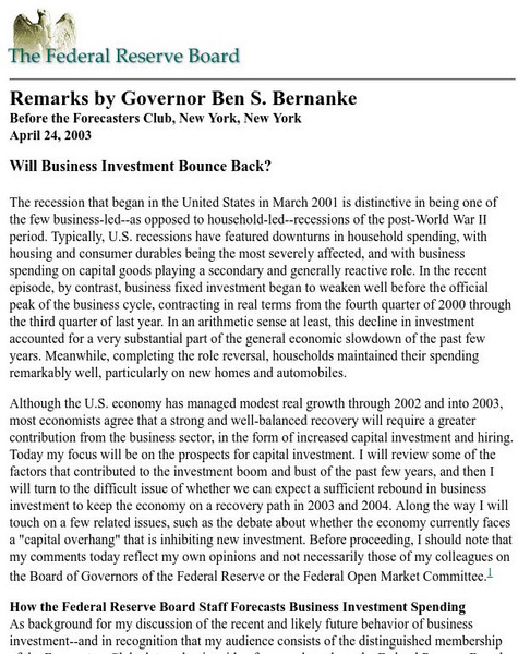 Federal Reserve Board: Will Business Investment Bounce Back? Primary Federal Reserve Board: Will Business Investment Bounce Back? Primary