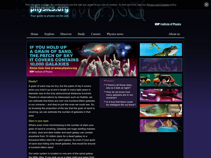 Physics.org: A Grain of Sand Covers 10,000 Galaxies Website Physics.org: A Grain of Sand Covers 10,000 Galaxies Website