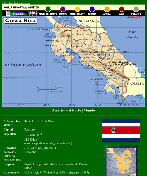 Holt, Rinehart and Winston: America Del Norte: Costa Rica Graphic Holt, Rinehart and Winston: America Del Norte: Costa Rica Graphic
