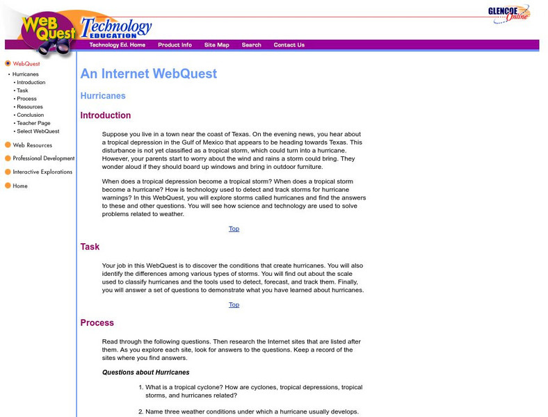 Glencoe Technology Education: Hurricanes Web Quest Activity Glencoe Technology Education: Hurricanes Web Quest Activity