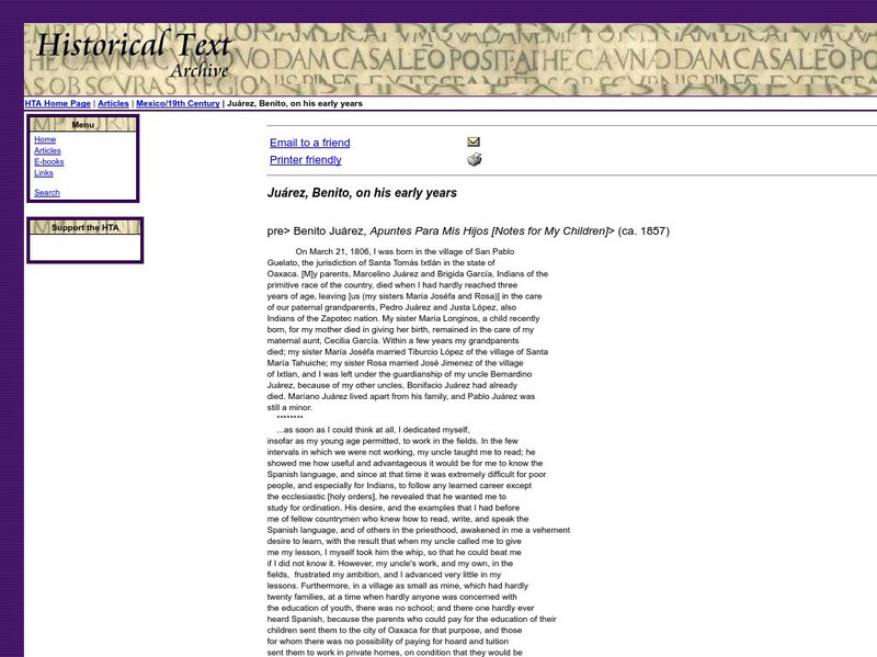 The Historical Text Archive: Benito Juarez Primary The Historical Text Archive: Benito Juarez Primary