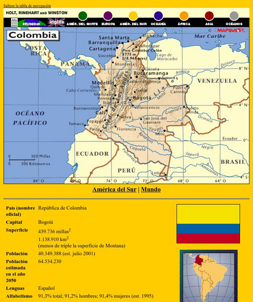Holt, Rinehart and Winston: America Del Sur: Colombia Graphic Holt, Rinehart and Winston: America Del Sur: Colombia Graphic