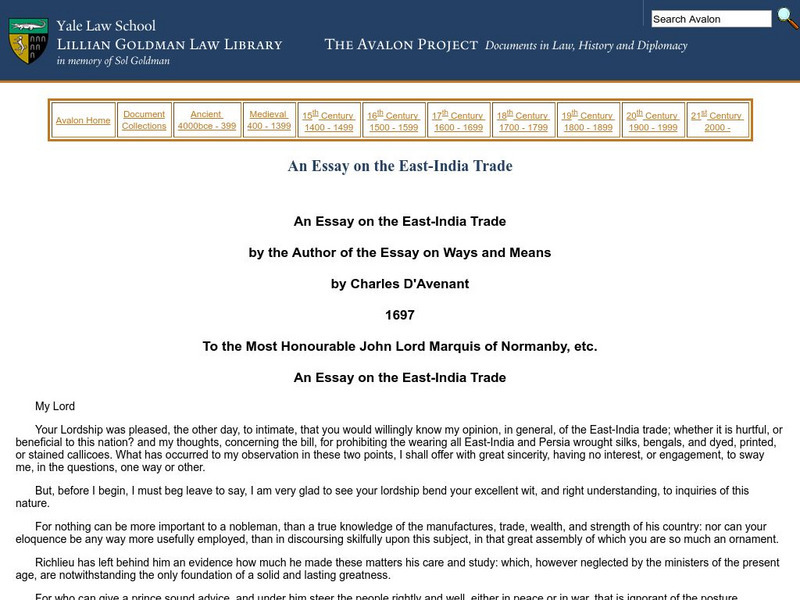 Avalon Project: An Essay on the East India Trade 1697 Primary Avalon Project: An Essay on the East India Trade 1697 Primary