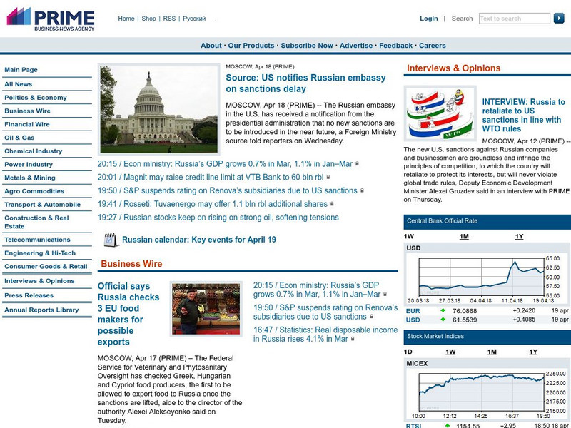 Russia's Business News Agency Prime Tass Website