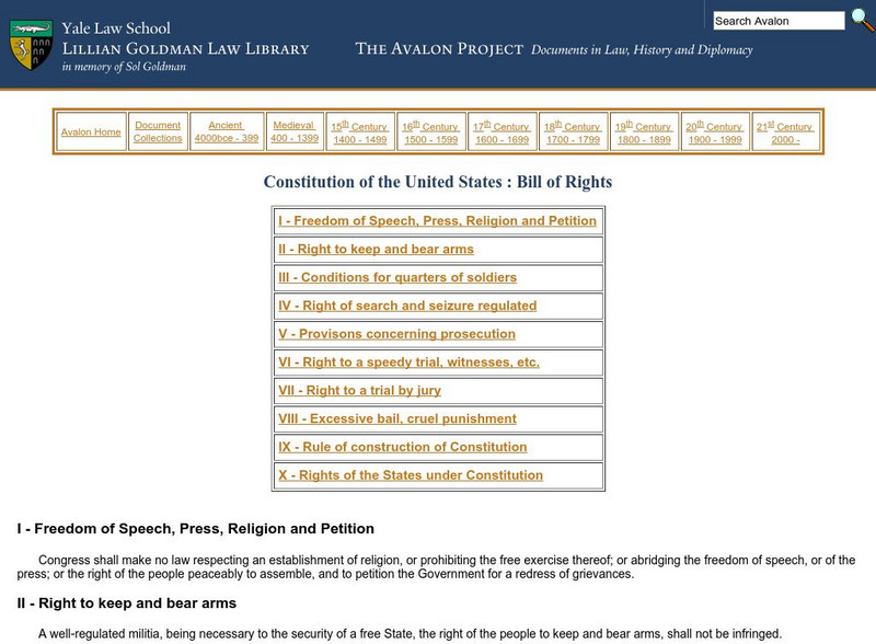 Avalon Project: The Bill of Rights Primary Avalon Project: The Bill of Rights Primary