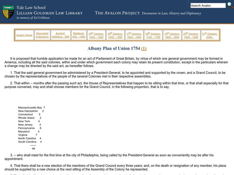 Avalon Project: Albany Plan of Union Primary Avalon Project: Albany Plan of Union Primary