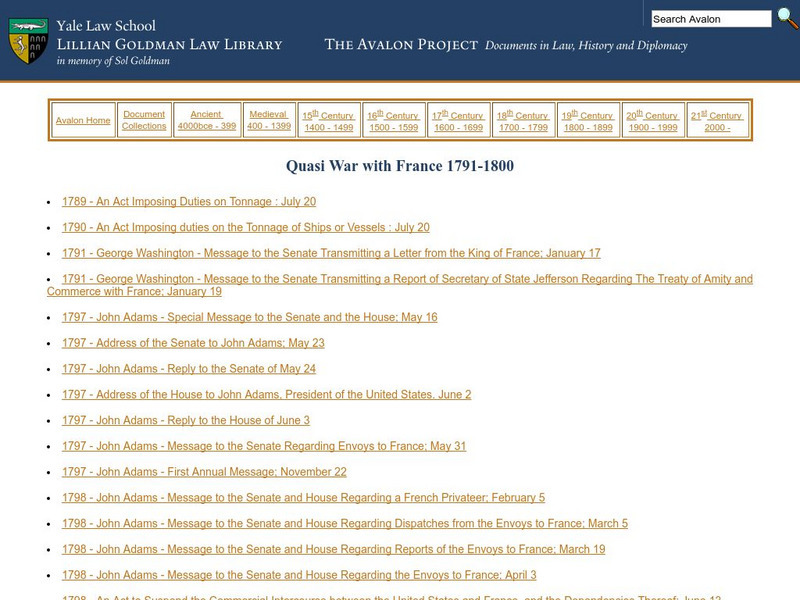 Avalon Project: The Quasi War With France, 1791 1800 Primary