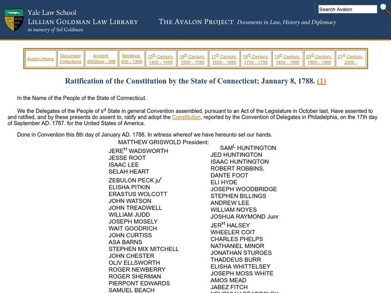 Avalon Project: Ratification of the Constitution by the State of Connecticut Primary Avalon Project: Ratification of the Constitution by the State of Connecticut Primary