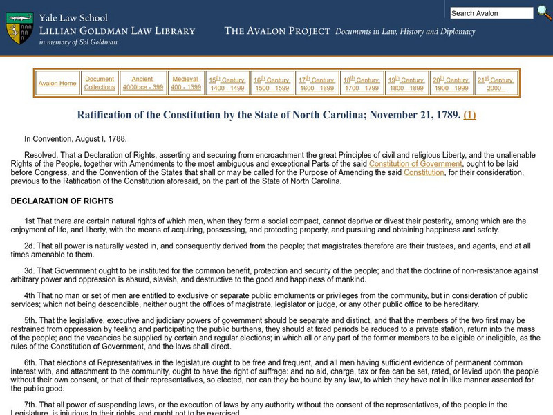 Avalon Project: Ratification of the Constitution by the State of North Carolina Primary Avalon Project: Ratification of the Constitution by the State of North Carolina Primary