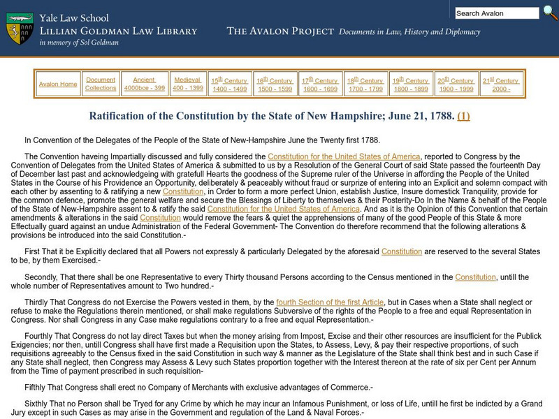 Avalon Project: Ratification of the Constitution by the State of New Hampshire Primary Avalon Project: Ratification of the Constitution by the State of New Hampshire Primary