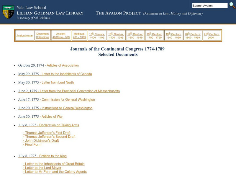 Journals of the Continental Congress 1774 1789 Primary Journals of the Continental Congress 1774 1789 Primary
