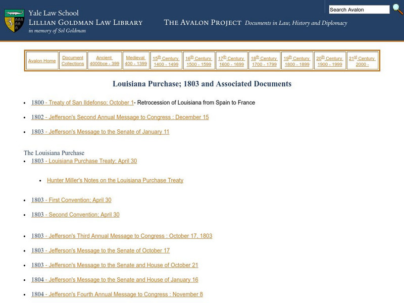 Avalon Project: The Louisiana Purchase 1803 Primary Avalon Project: The Louisiana Purchase 1803 Primary