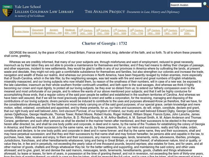Avalon Project: Charter of Georgia: 1732 Primary Avalon Project: Charter of Georgia: 1732 Primary