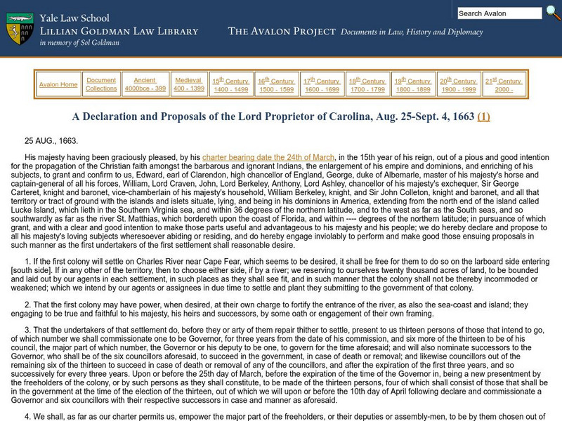 The Avalon Project: Charter of Carolina March 24, 1663 Primary