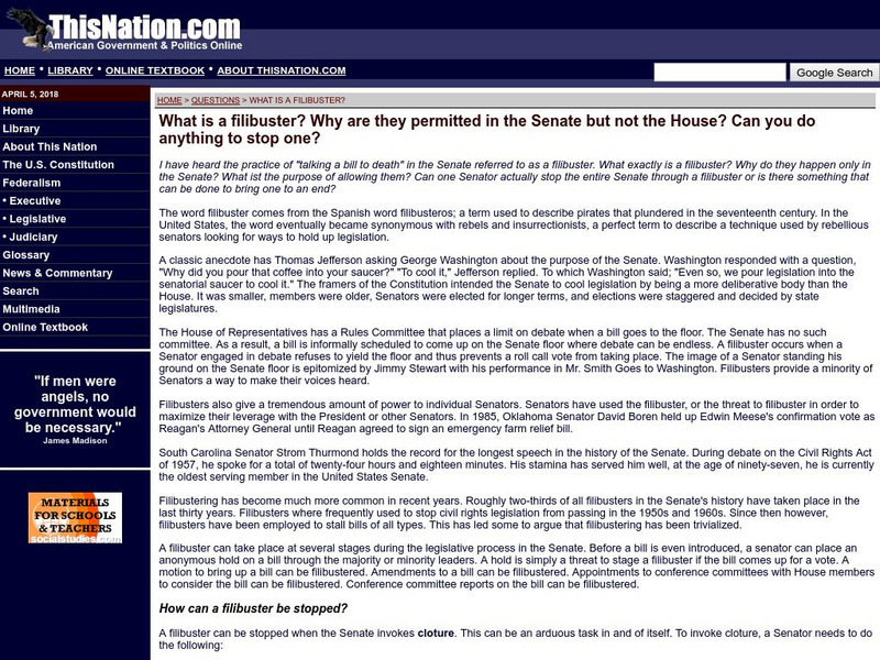 This nation.com: What Is a Filibuster? Article This nation.com: What Is a Filibuster? Article