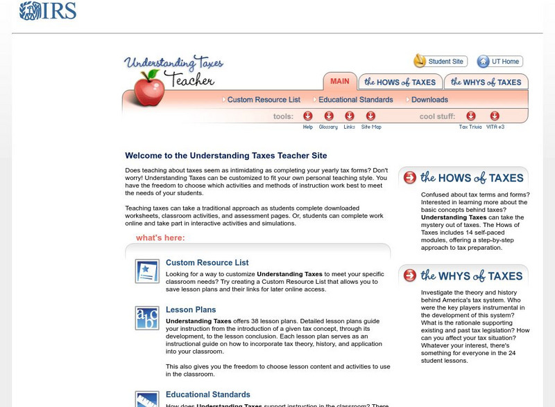 Irs: Understanding Taxes Lesson Plan Irs: Understanding Taxes Lesson Plan